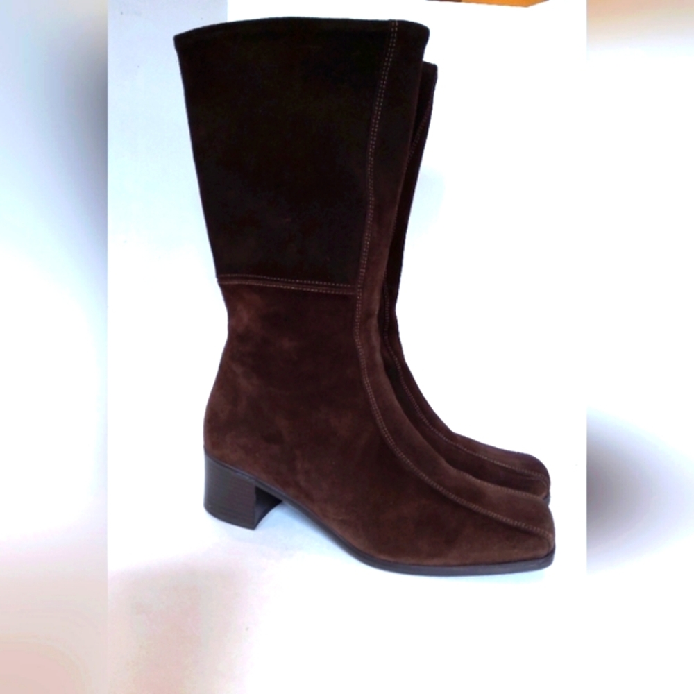 La Canadienne dark brown square toe suede leather boots